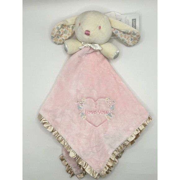 Carter's Lovey Pink Cream Bunny Rattle Plush I Love You Embroidered 17x17 W Tags - Picture 1 of 16